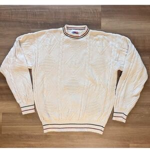 Vintage American Spirit Sweater Mens Medium White  Knit Crewneck Made USA